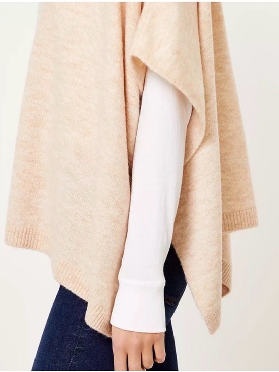 LOFT Beige Knit Poncho with Button Accents - Picture 2 of 7